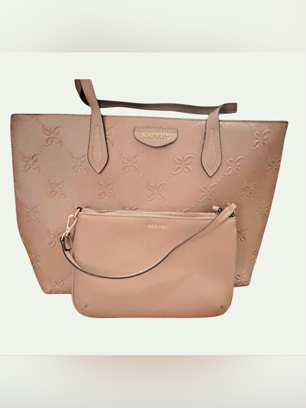 Dusty Pink Nine West 9 Logo Tote Bag with Zipper Pouch Insert